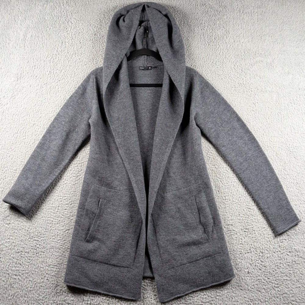 Toad&Co 100% Wool Hooded Womens XS Gray Open Front Cardigan Sweater Minimalist